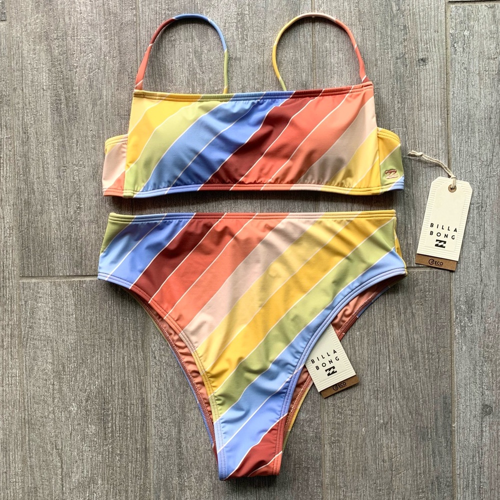π₯π₯BILLABONG - BRIGHTER DAZE SQUARE RUCHED BRALETTE RISE BIKINI SETπ₯π₯ - Picture 3 of 9